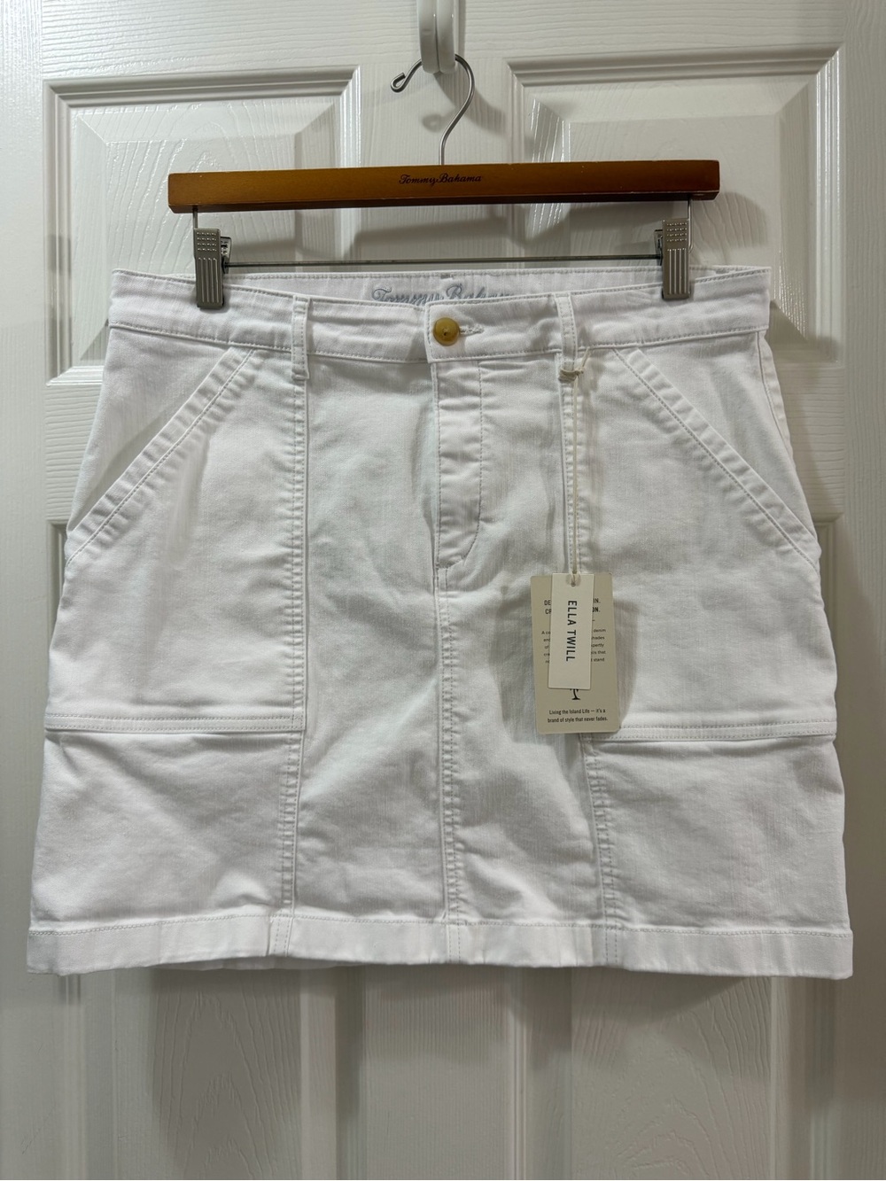 Tommy Bahama Ella Twill Field Denim Skirt White Size 12 NWT